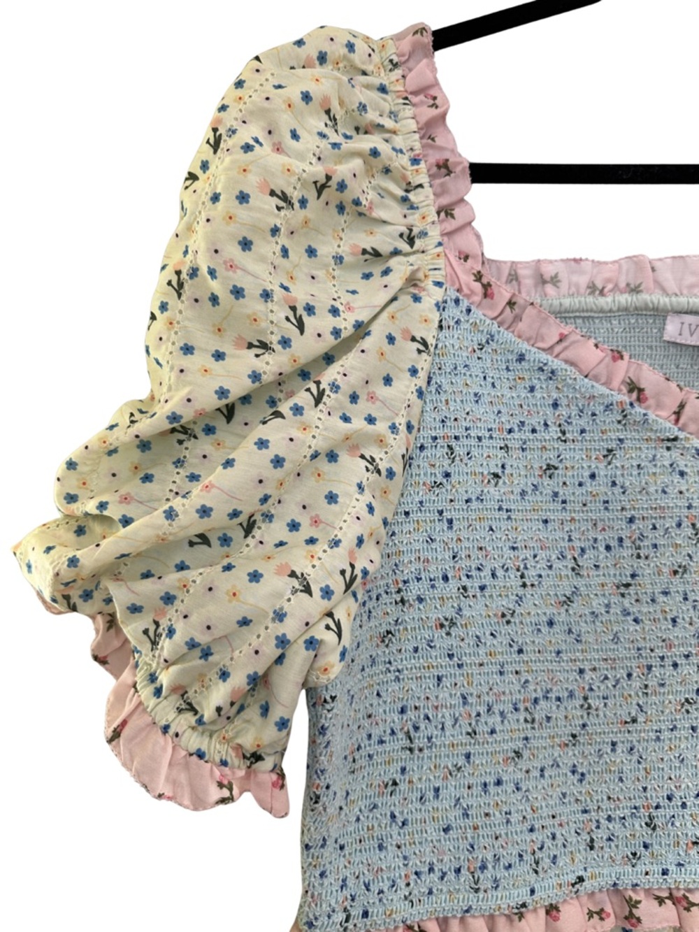 Ivy City Co Pastel Tiered Floral Dress - Blue, Pink & Cream - Picture 3 of 5